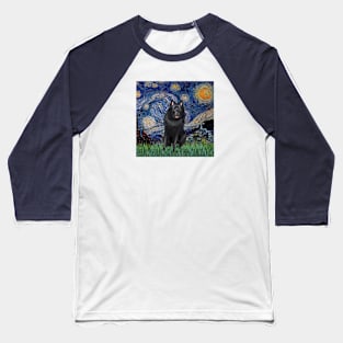 Starry Night Adapted to Include a Schipperke Baseball T-Shirt